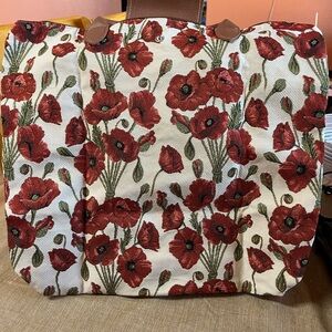 Floral Tote Bag with Red Poppies, foldable, reusable, beautiful tapestry design